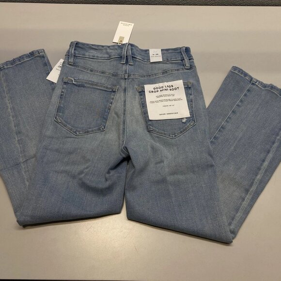 NEW GOOD AMERICAN Soft Tech Good Legs Crop Mini Boot Jeans – Light Blue – 10 - Picture 6 of 10